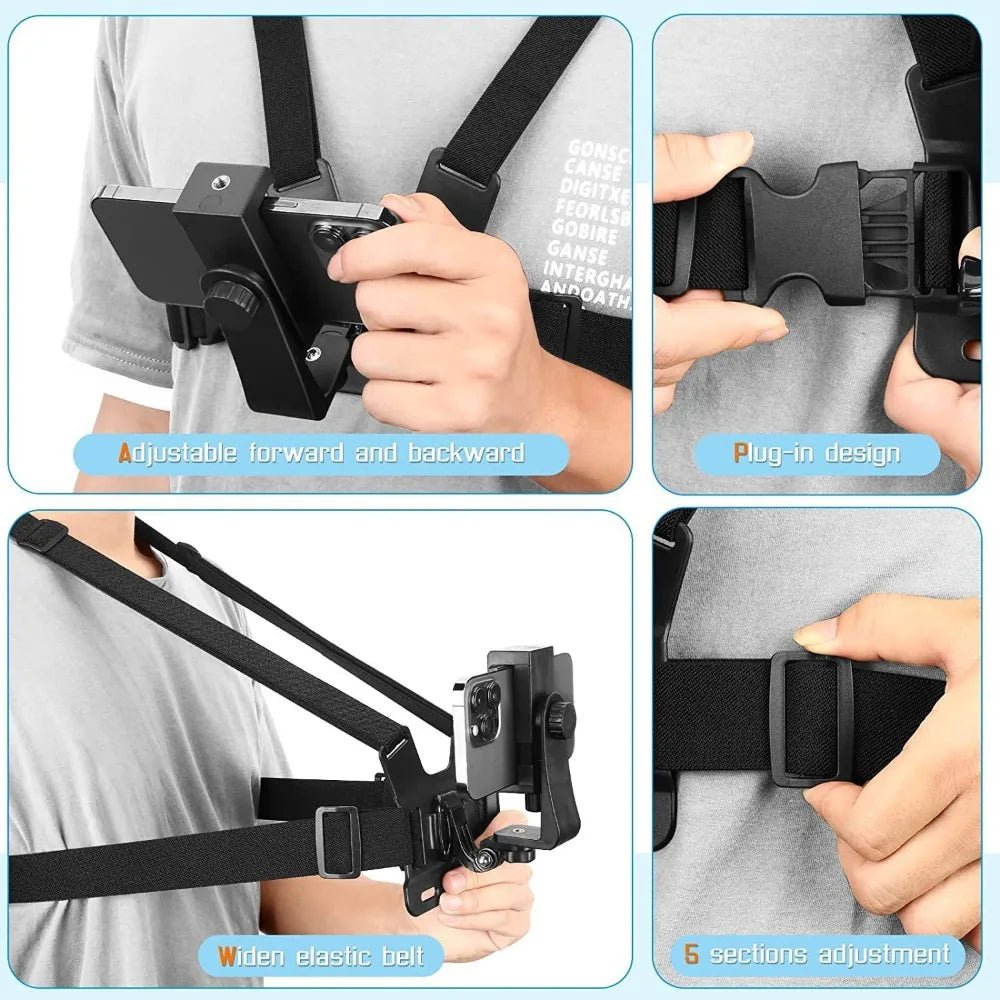 1 PC Adjustable Phone Clip Holder With Chest Strap Fixation Bracket for Sport Camera Mobile Phone Camera Black Holder Accessory - Checkouts UK