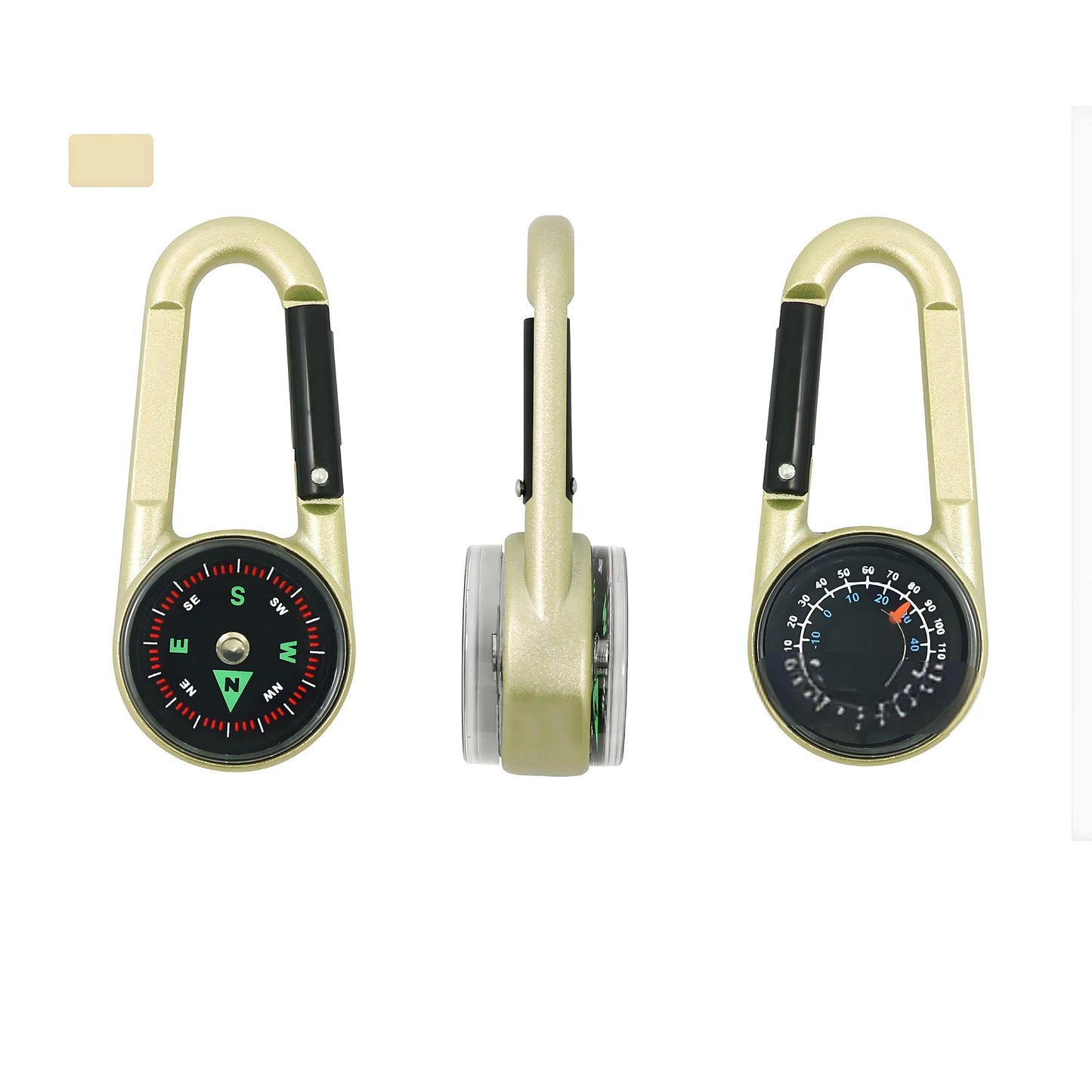 1 Pc Compass Thermometer Carabiner 3 in 1 Mini Compass Carabiner Clip Outdoor Hiking Survival Key Ring Double Sided Metal - Checkouts UK