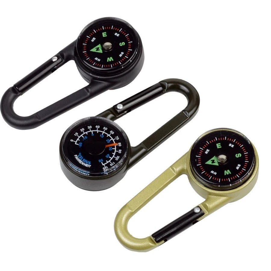 1 Pc Compass Thermometer Carabiner 3 in 1 Mini Compass Carabiner Clip Outdoor Hiking Survival Key Ring Double Sided Metal - Checkouts UK