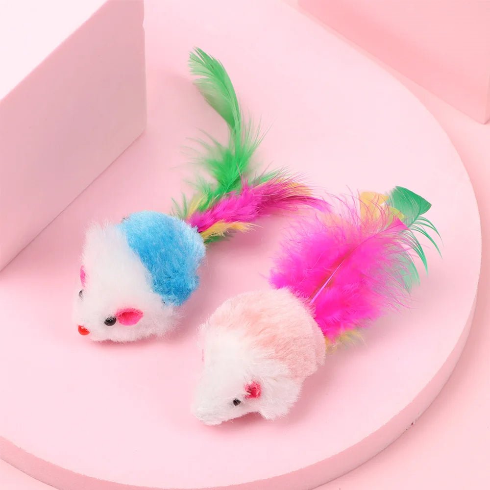 10 Pcs New Plush Cat Mouse Toys Mice Rattle Set Interactive Pet Toy for Kittens Assorted Catnip Toys with Colorful Feather Tail - Checkouts UK