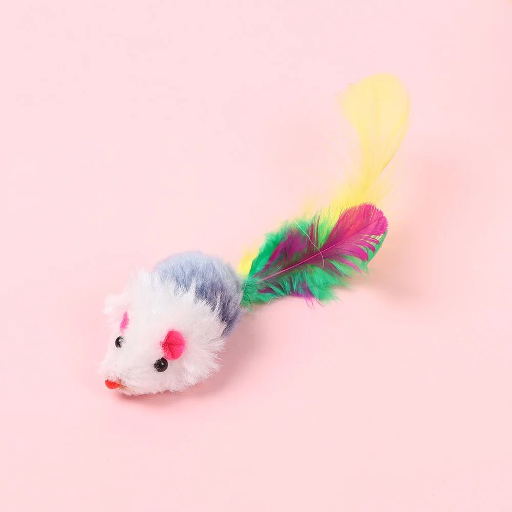 10 Pcs New Plush Cat Mouse Toys Mice Rattle Set Interactive Pet Toy for Kittens Assorted Catnip Toys with Colorful Feather Tail - Checkouts UK