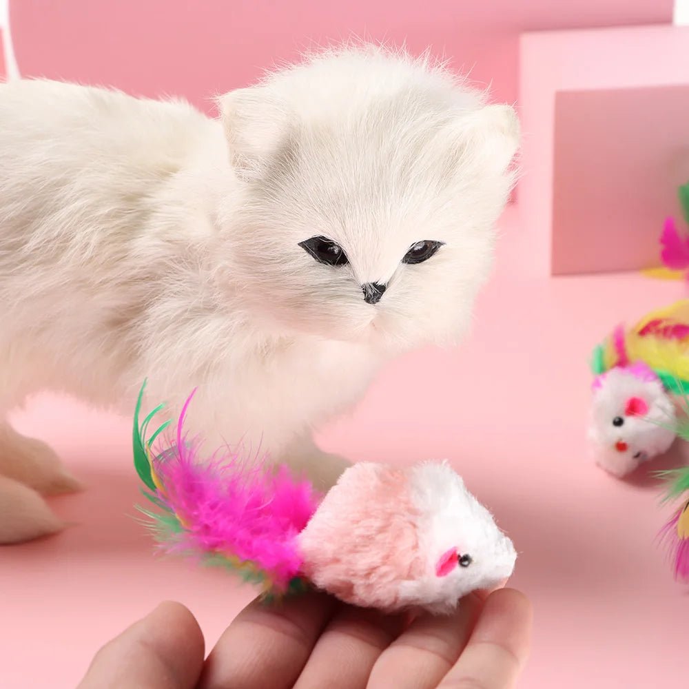 10 Pcs New Plush Cat Mouse Toys Mice Rattle Set Interactive Pet Toy for Kittens Assorted Catnip Toys with Colorful Feather Tail - Checkouts UK