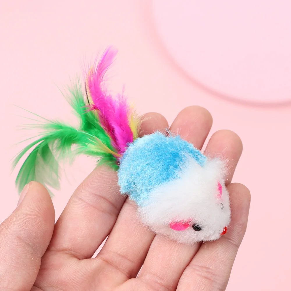 10 Pcs New Plush Cat Mouse Toys Mice Rattle Set Interactive Pet Toy for Kittens Assorted Catnip Toys with Colorful Feather Tail - Checkouts UK