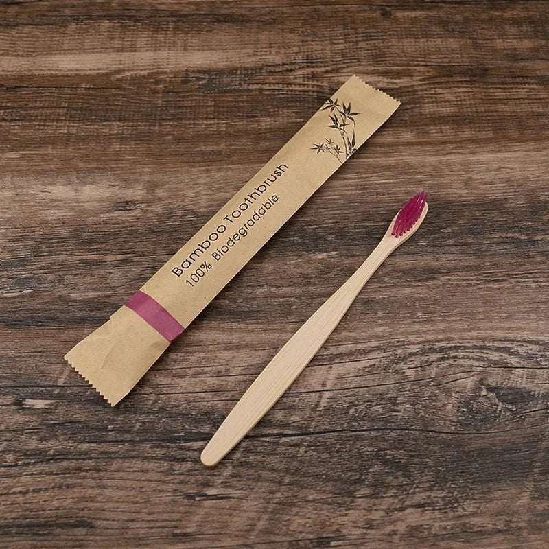 10pcs Bamboo Toothbrushes Colorful Toothbrush Resuable Portable Adult Wooden Soft Tooth Brush For Home Travel Hotel - Checkouts UK