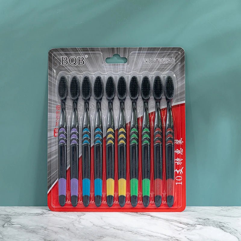 10pcs Soft - Bristle Toothbrush Adult Environmental Bamboo Charcoal Toothbrush Teeth Deep Cleaning Household Fine Wool Toothbrush - Checkouts UK