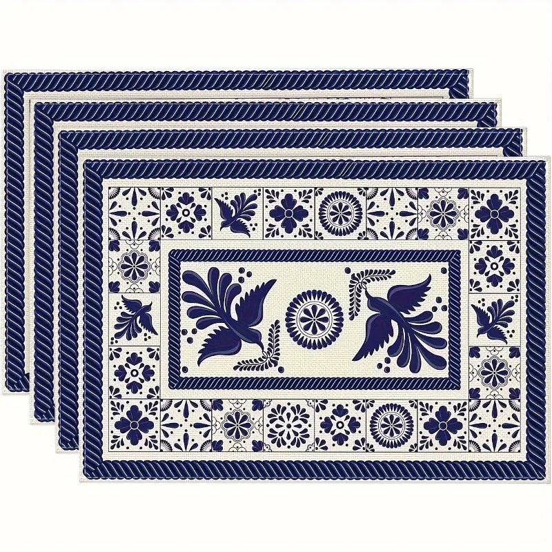 1/4pcs Meal Mats Ceramic Floral Phoenix Carnival Mexican Mat Table Pads Non Slip Heat Resistant Place Dining Mat for Farmhouse - Checkouts UK