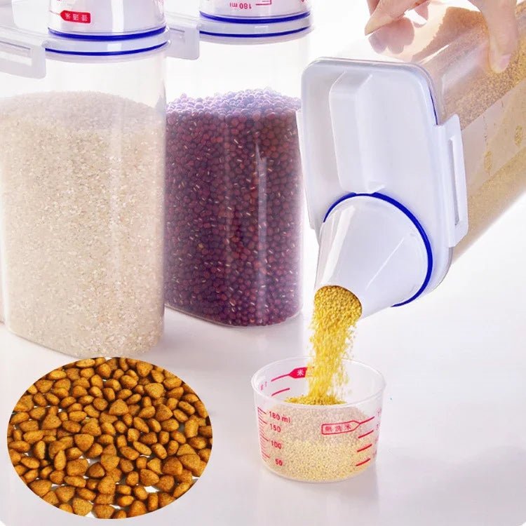 1.5kg/2kg Dog Cat Food Pail Plastic Storage Tank with Measuring Cup Container Moisture - proof Sealed Jar Pet Supplies Accessories - Furbury