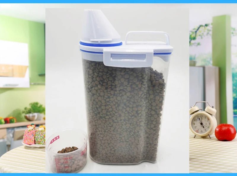 1.5kg/2kg Dog Cat Food Pail Plastic Storage Tank with Measuring Cup Container Moisture - proof Sealed Jar Pet Supplies Accessories - Furbury