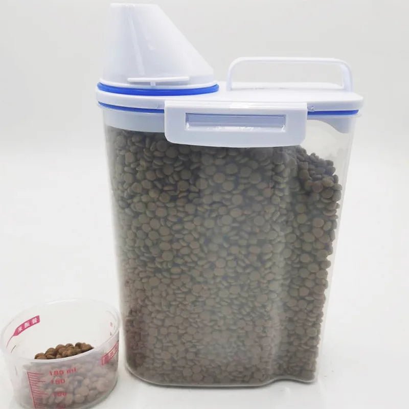 1.5kg/2kg Dog Cat Food Pail Plastic Storage Tank with Measuring Cup Container Moisture - proof Sealed Jar Pet Supplies Accessories - Furbury