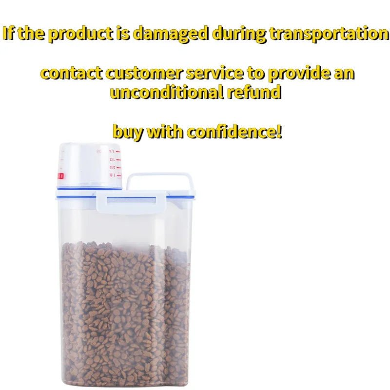 1.5kg/2kg Dog Cat Food Pail Plastic Storage Tank with Measuring Cup Container Moisture - proof Sealed Jar Pet Supplies Accessories - Furbury