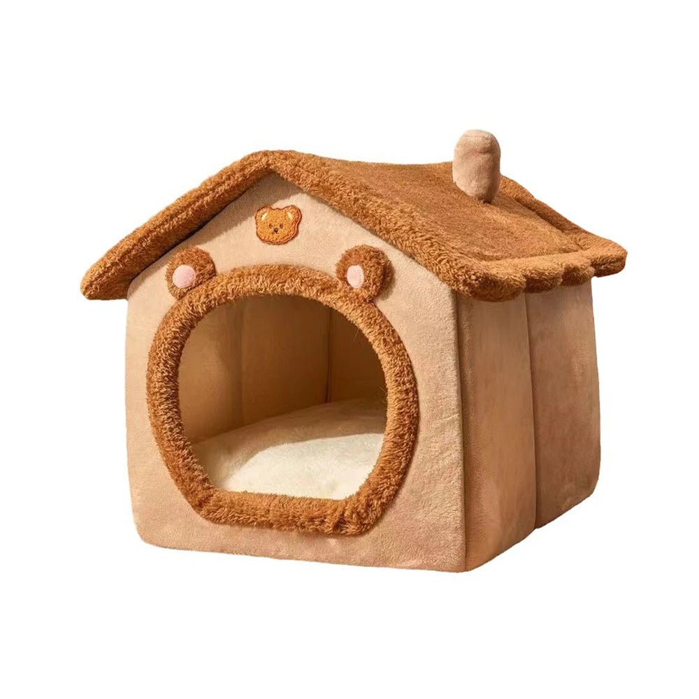 1PC Four Season Universal Enclosed Pet Bed, Wrapped Cat Bed, Dog Bed, Brown Teddy Bear Style Bed - Checkouts UK