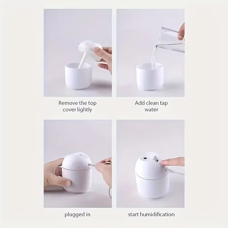 1pc Portable USB ultrasonic air humidifier, essential oil diffuser, car purifier with LED light romantic light - Checkouts UK
