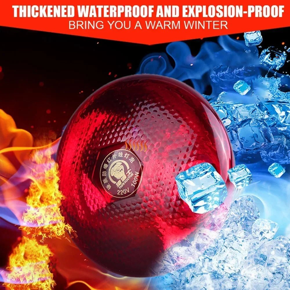 220V Poultry Heating Bulb 100/150/200/250/275W Infrared Lamp Insulation Heating for Reptiles Plants Amphibians Pets Livestock - Furbury