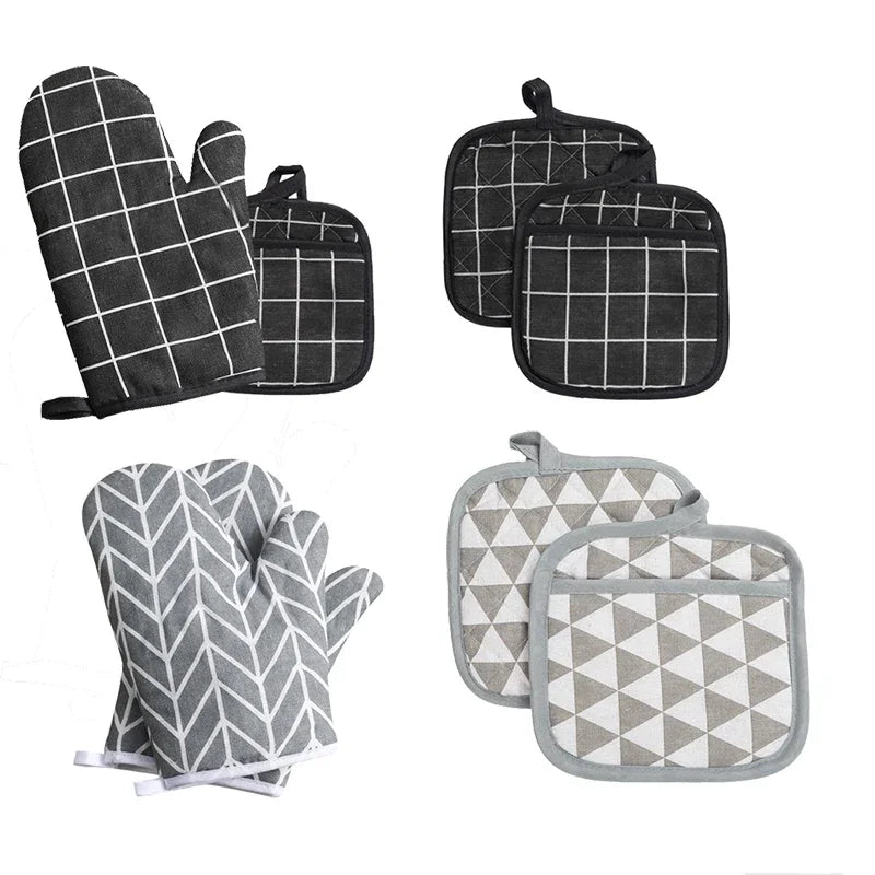 2pcs Kitchen Potholders Pad and Stove Oven Gloves Set Mitts Heat Resistant Thermal Anti - heat Take Hot Pot Cooking Baking Gloves - Checkouts UK