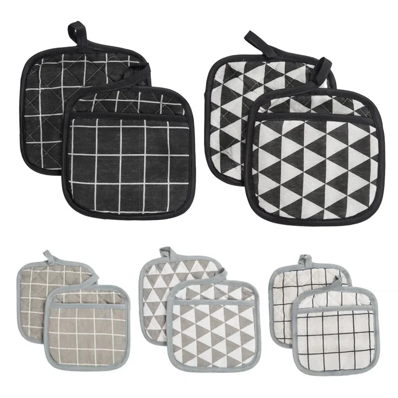 2pcs Kitchen Potholders Pad and Stove Oven Gloves Set Mitts Heat Resistant Thermal Anti - heat Take Hot Pot Cooking Baking Gloves - Checkouts UK