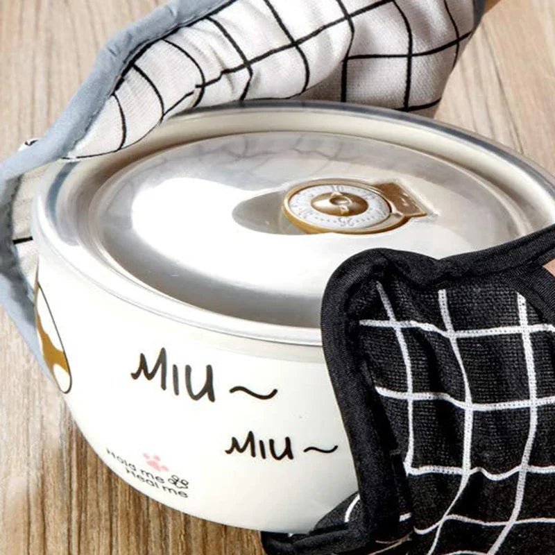 2pcs Kitchen Potholders Pad and Stove Oven Gloves Set Mitts Heat Resistant Thermal Anti - heat Take Hot Pot Cooking Baking Gloves - Checkouts UK