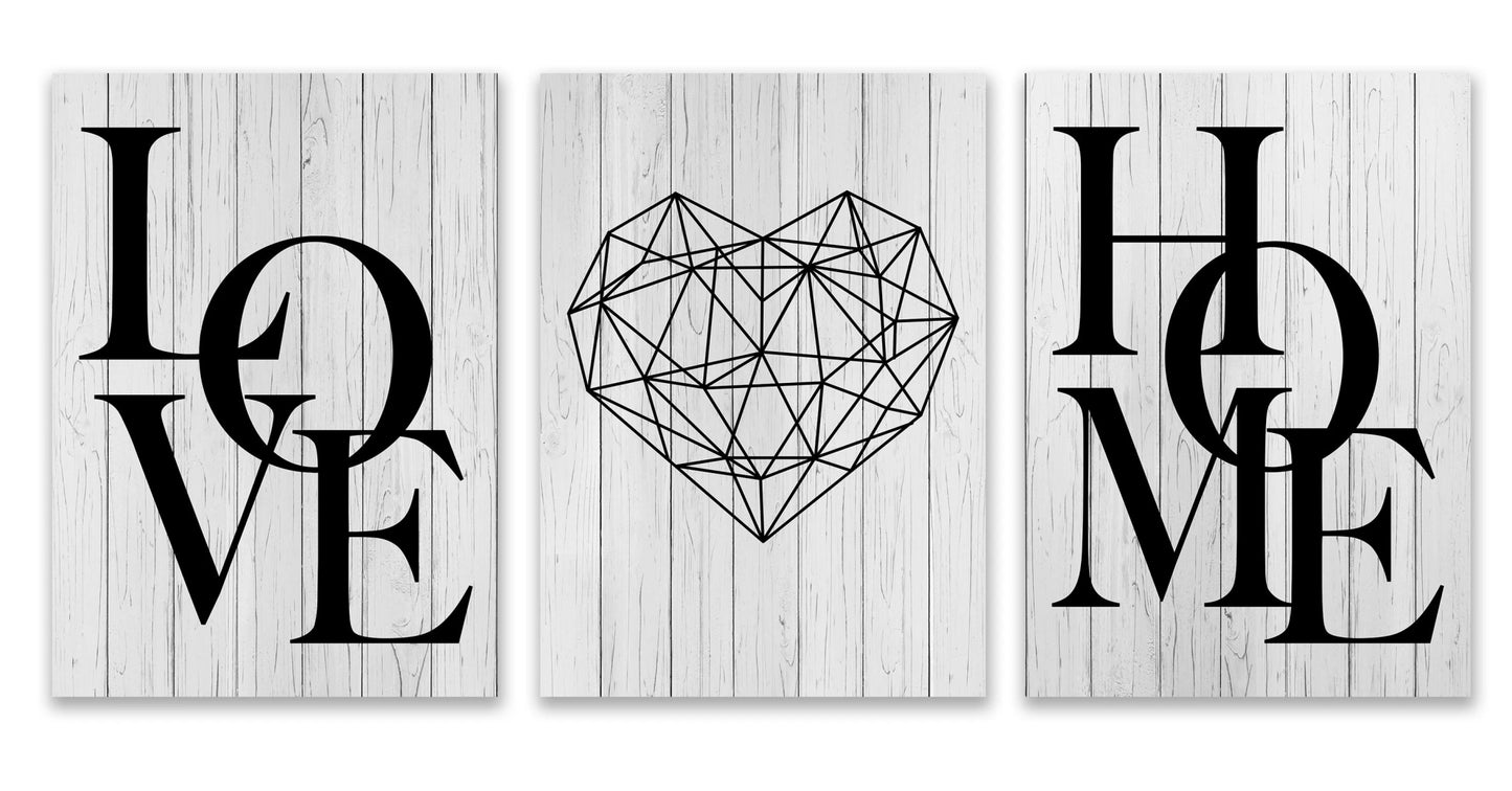 3pcs Love Home Diamond Heart Letter Canvas Prints Nordic Modern Living Room Wall Art Black White Decorative Paintings Home Decor - Checkouts UK