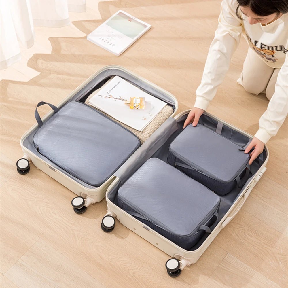 3Pcs/Set Travel Compressible Packing Multifunction Travel Storage Bag Waterproof Suitcase Nylon Portable Luggage Organizer Pink - Checkouts UK