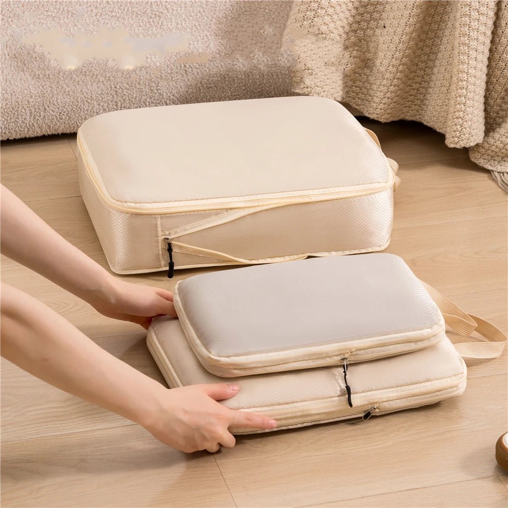 3Pcs/Set Travel Compressible Packing Multifunction Travel Storage Bag Waterproof Suitcase Nylon Portable Luggage Organizer Pink - Checkouts UK