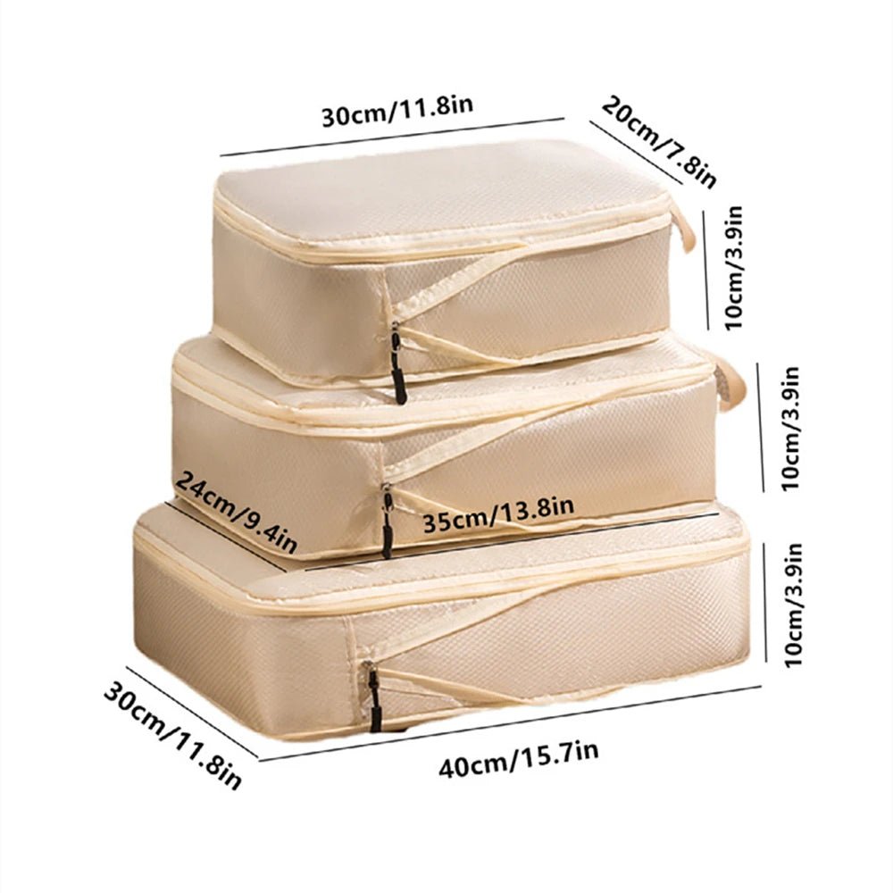 3Pcs/Set Travel Compressible Packing Multifunction Travel Storage Bag Waterproof Suitcase Nylon Portable Luggage Organizer Pink - Checkouts UK