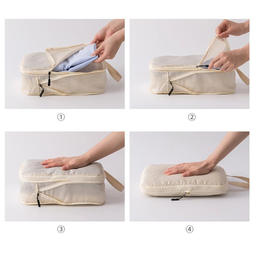 3Pcs/Set Travel Compressible Packing Multifunction Travel Storage Bag Waterproof Suitcase Nylon Portable Luggage Organizer Pink - Checkouts UK