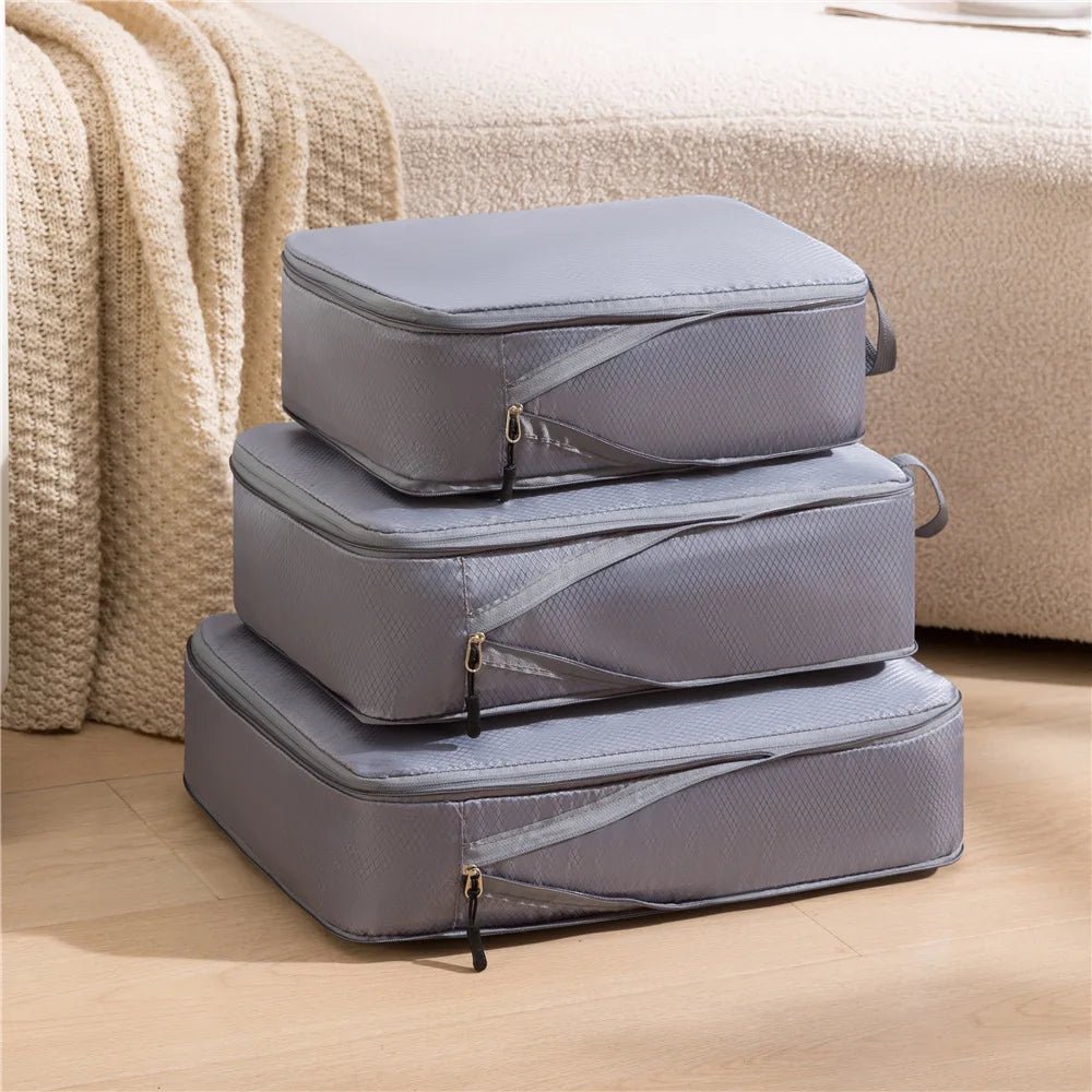 3Pcs/Set Travel Compressible Packing Multifunction Travel Storage Bag Waterproof Suitcase Nylon Portable Luggage Organizer Pink - Checkouts UK