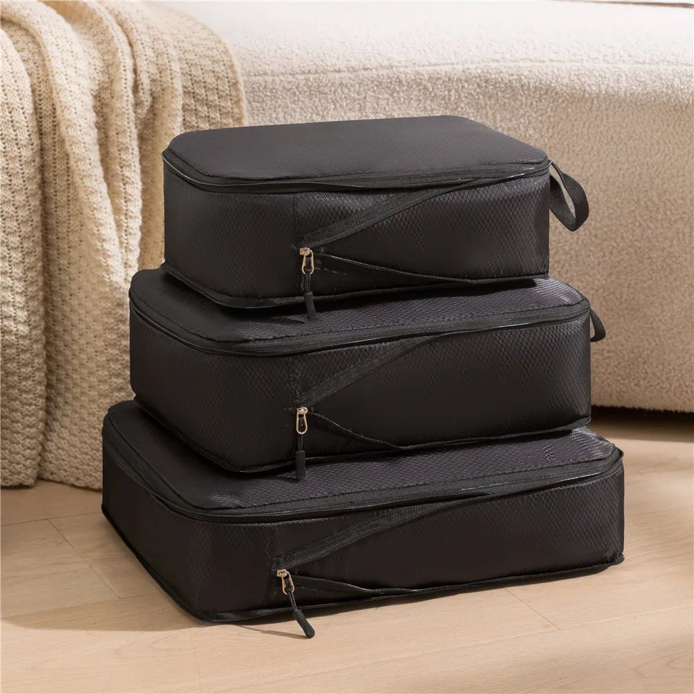 3Pcs/Set Travel Compressible Packing Multifunction Travel Storage Bag Waterproof Suitcase Nylon Portable Luggage Organizer Pink - Checkouts UK