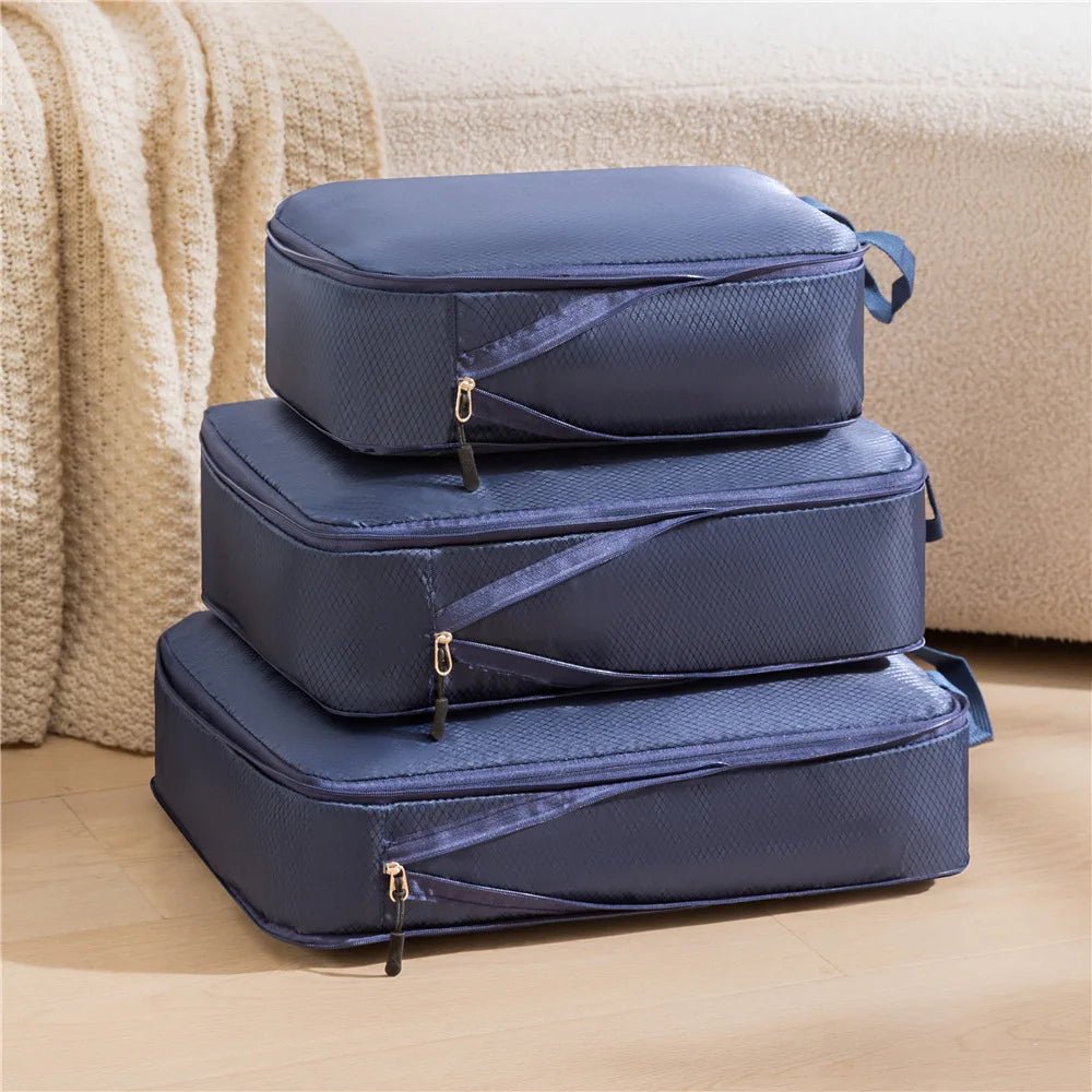 3Pcs/Set Travel Compressible Packing Multifunction Travel Storage Bag Waterproof Suitcase Nylon Portable Luggage Organizer Pink - Checkouts UK
