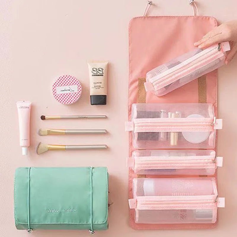 4 in 1 Cosmetic Bag For Women Zipper Mesh Separable Cosmetics Pouch Ladies Foldable Nylon Bag Rope Makeup Bag Kosmetyczka - Checkouts UK