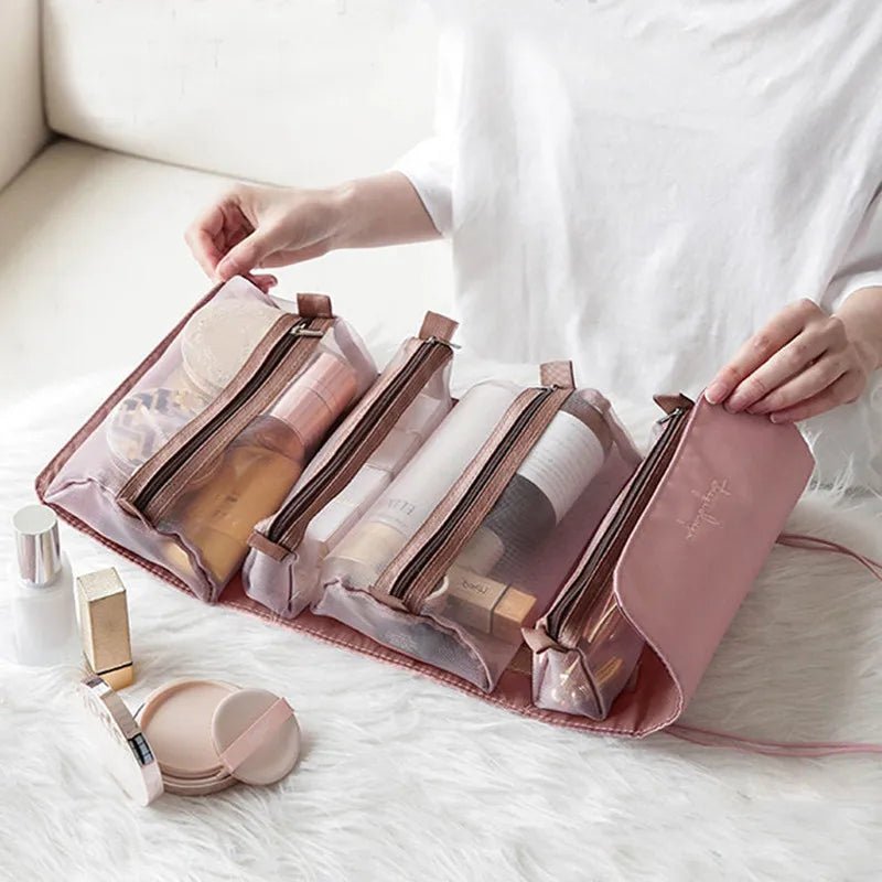 4 in 1 Cosmetic Bag For Women Zipper Mesh Separable Cosmetics Pouch Ladies Foldable Nylon Bag Rope Makeup Bag Kosmetyczka - Checkouts UK