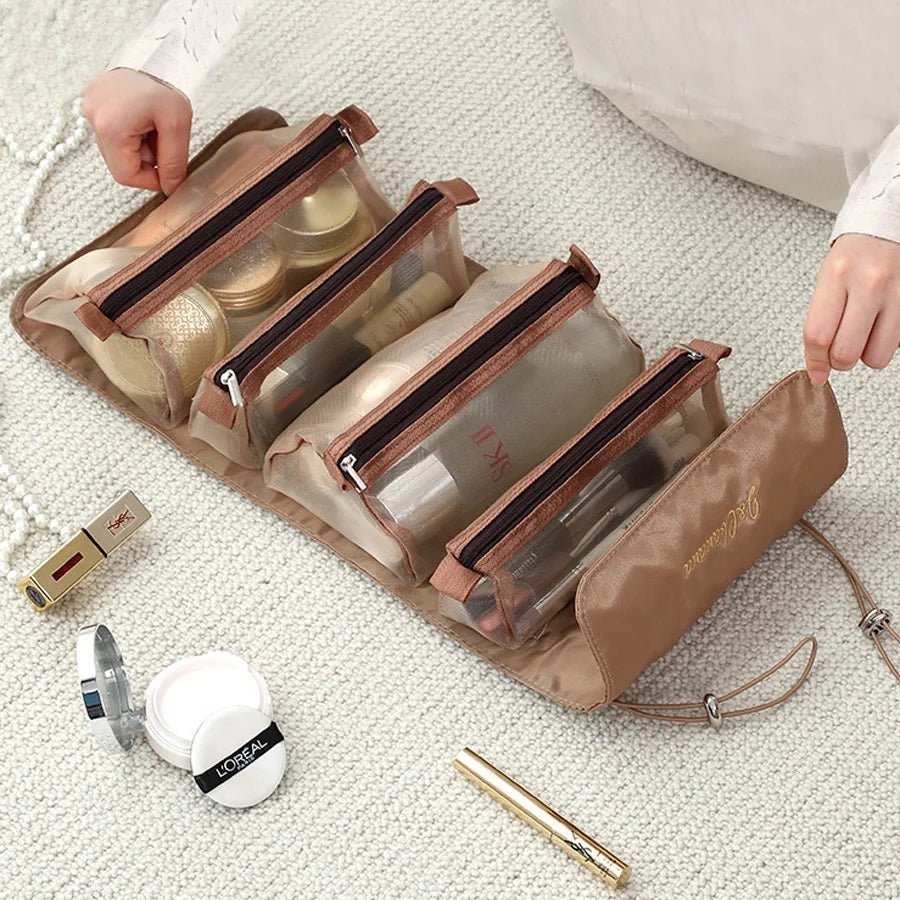 4 in 1 Cosmetic Bag For Women Zipper Mesh Separable Cosmetics Pouch Ladies Foldable Nylon Bag Rope Makeup Bag Kosmetyczka - Checkouts UK