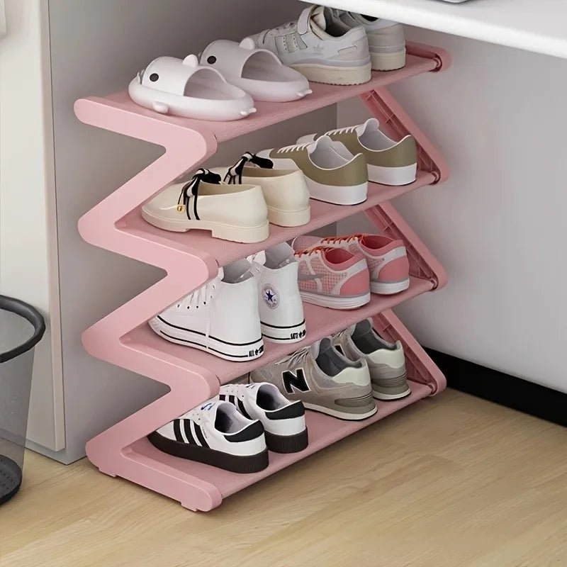 4 - Tier Z - Shelf Shoe Rack, Easy to Assemble, No Tools Needed, Plastic Stackable Storage Box, Suitable for Home - Checkouts UK