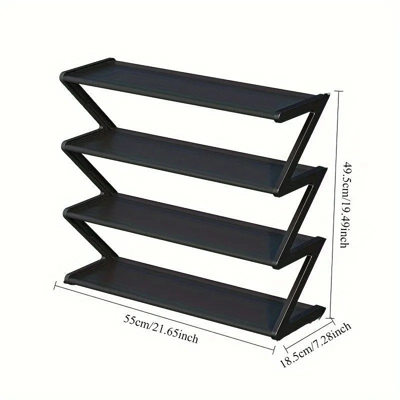 4 - Tier Z - Shelf Shoe Rack, Easy to Assemble, No Tools Needed, Plastic Stackable Storage Box, Suitable for Home - Checkouts UK