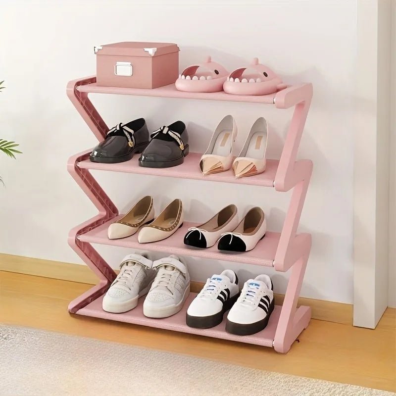 4 - Tier Z - Shelf Shoe Rack, Easy to Assemble, No Tools Needed, Plastic Stackable Storage Box, Suitable for Home - Checkouts UK
