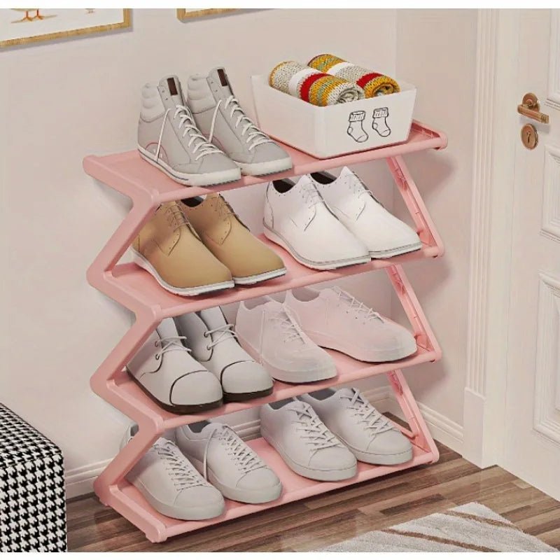 4 - Tier Z - Shelf Shoe Rack, Easy to Assemble, No Tools Needed, Plastic Stackable Storage Box, Suitable for Home - Checkouts UK