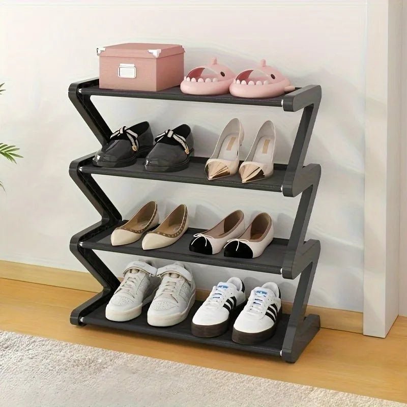 4 - Tier Z - Shelf Shoe Rack, Easy to Assemble, No Tools Needed, Plastic Stackable Storage Box, Suitable for Home - Checkouts UK