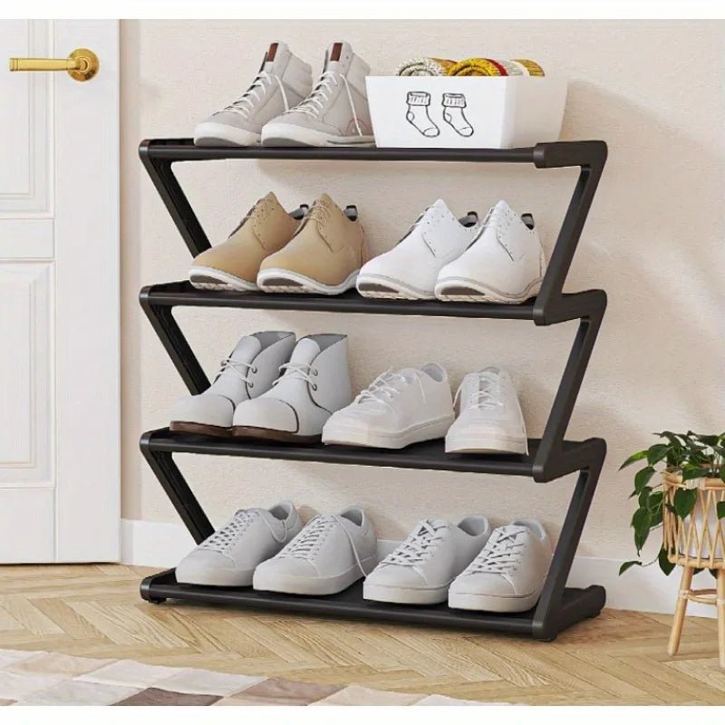 4 - Tier Z - Shelf Shoe Rack, Easy to Assemble, No Tools Needed, Plastic Stackable Storage Box, Suitable for Home - Checkouts UK