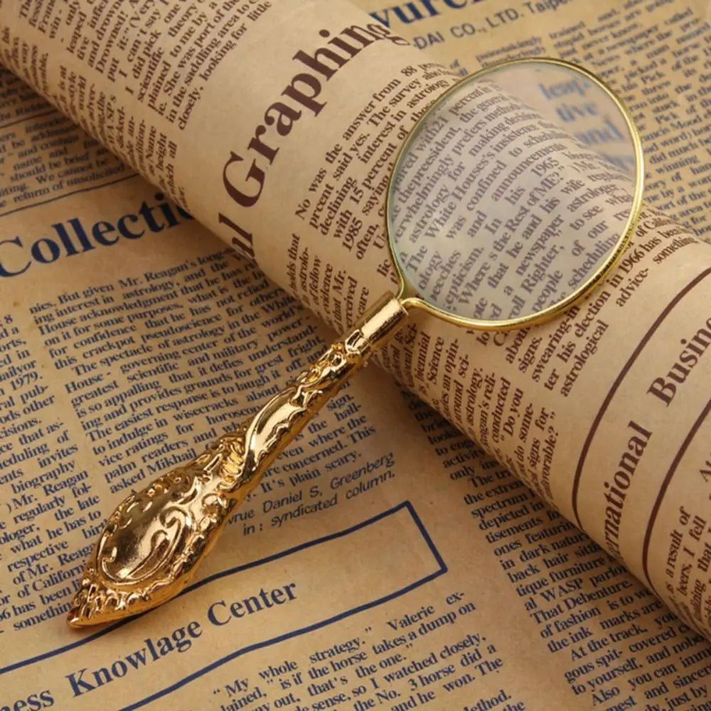 5X Magnifying Glass Handheld Delicate Pattern Handle Glass Lens 12.5*4.7*1cm Retro European Loupe Magnifier Portable Pocket Tool - Checkouts UK
