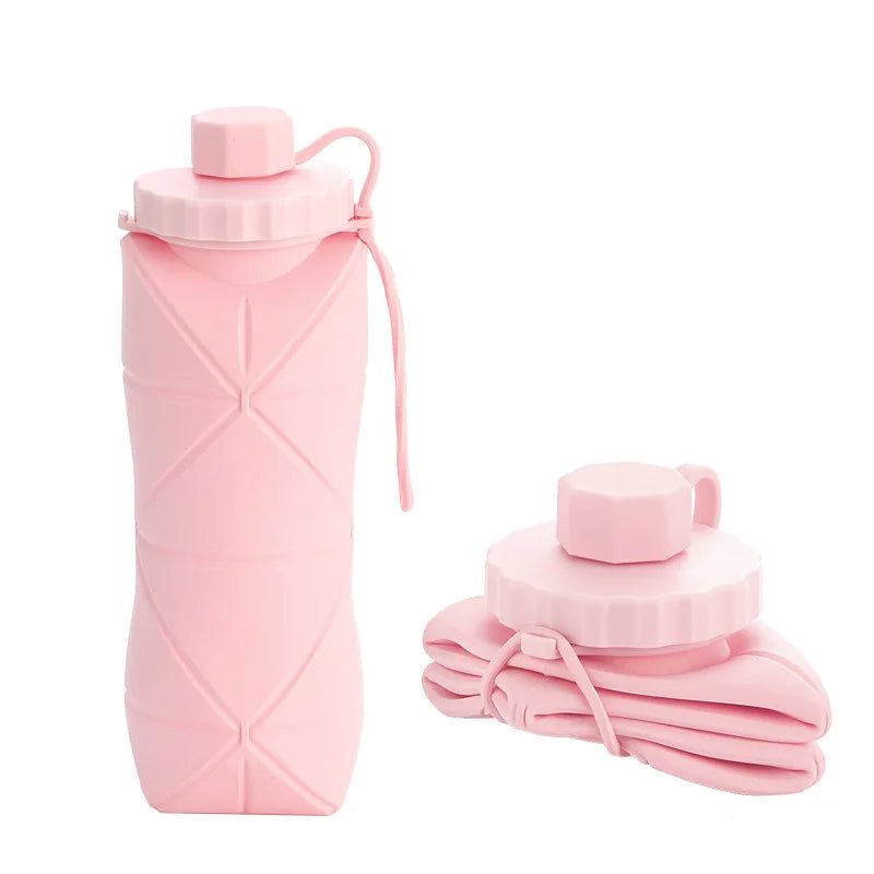 600ml Silicone Folding Bottle Adult Portable Reusable Plastic Cups Outdoor Travel Gym Water Bottle Motivational Drinking Bottle - Checkouts UK