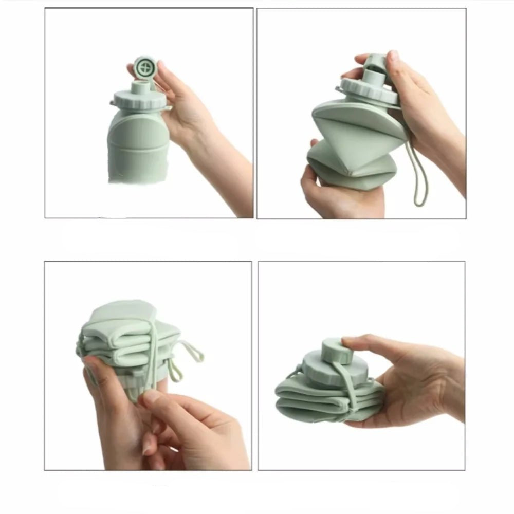 600ml Silicone Folding Bottle Adult Portable Reusable Plastic Cups Outdoor Travel Gym Water Bottle Motivational Drinking Bottle - Checkouts UK
