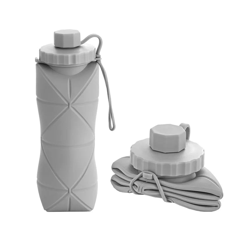 600ml Silicone Folding Bottle Adult Portable Reusable Plastic Cups Outdoor Travel Gym Water Bottle Motivational Drinking Bottle - Checkouts UK