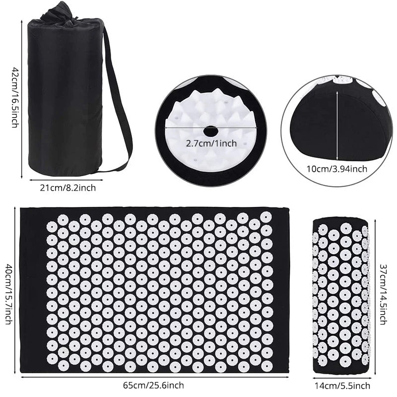 Acupressure Mat Sensi Massage Mat Pillow Set applicator for Neck Foot Yoga Mat with Needle Back Cushion - Checkouts UK