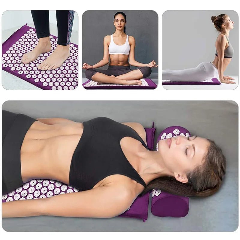 Acupressure Mat Sensi Massage Mat Pillow Set applicator for Neck Foot Yoga Mat with Needle Back Cushion - Checkouts UK