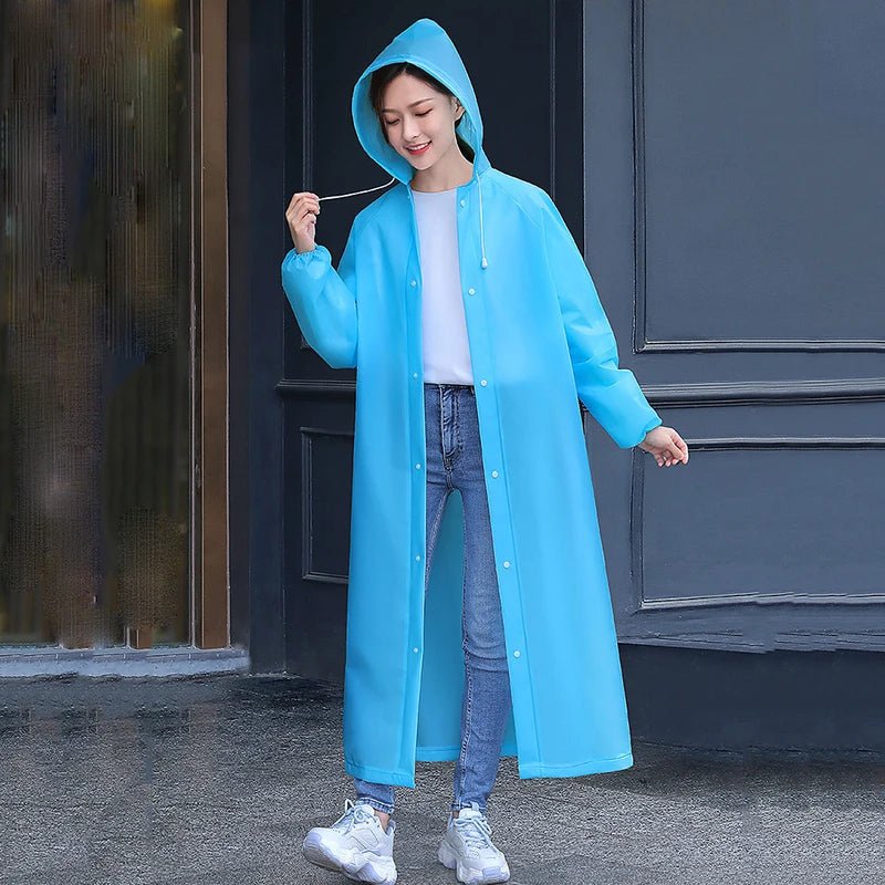 Adult Long Raincoats EVA Impermeable Waterproof Rain Coat Men Women Travel Hooded Beam Port Rain Poncho For Fishing Camping - Checkouts UK