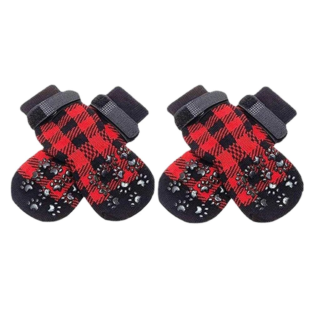 Anti - Slip Dog Socks 4pcs Paw Protector Traction Control Adjustable Indoor Wear Knitted Pet Socks with Rubber Reinforcement - Checkouts UK