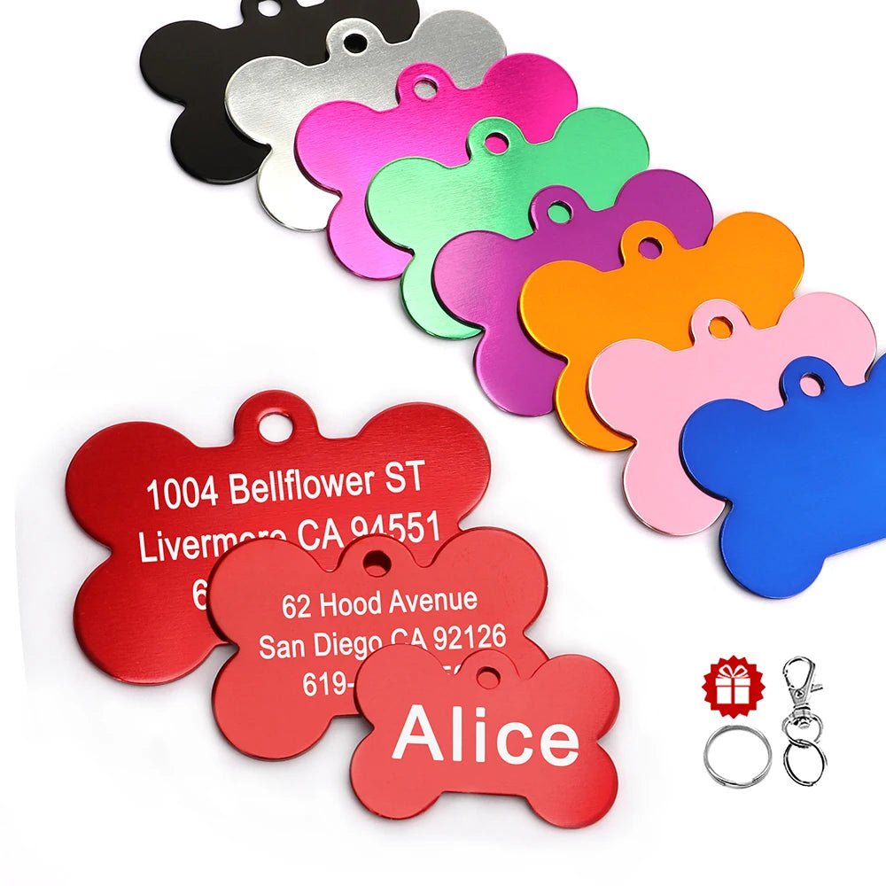 Bone Shaped Pet ID Tag Personalized Dog Cat Name Tags Anti - lost Free Engraving Collar Pendant Bone for Small Medium Large Pet - Furbury