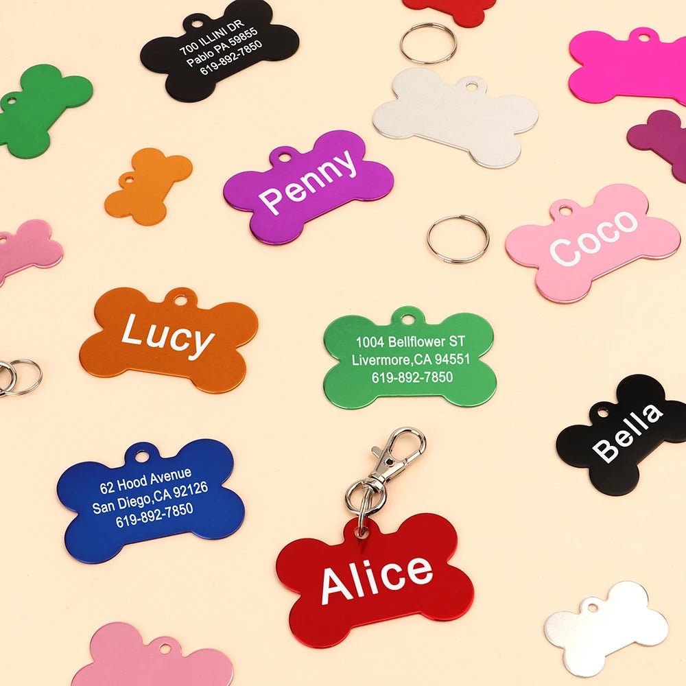 Bone Shaped Pet ID Tag Personalized Dog Cat Name Tags Anti - lost Free Engraving Collar Pendant Bone for Small Medium Large Pet - Furbury