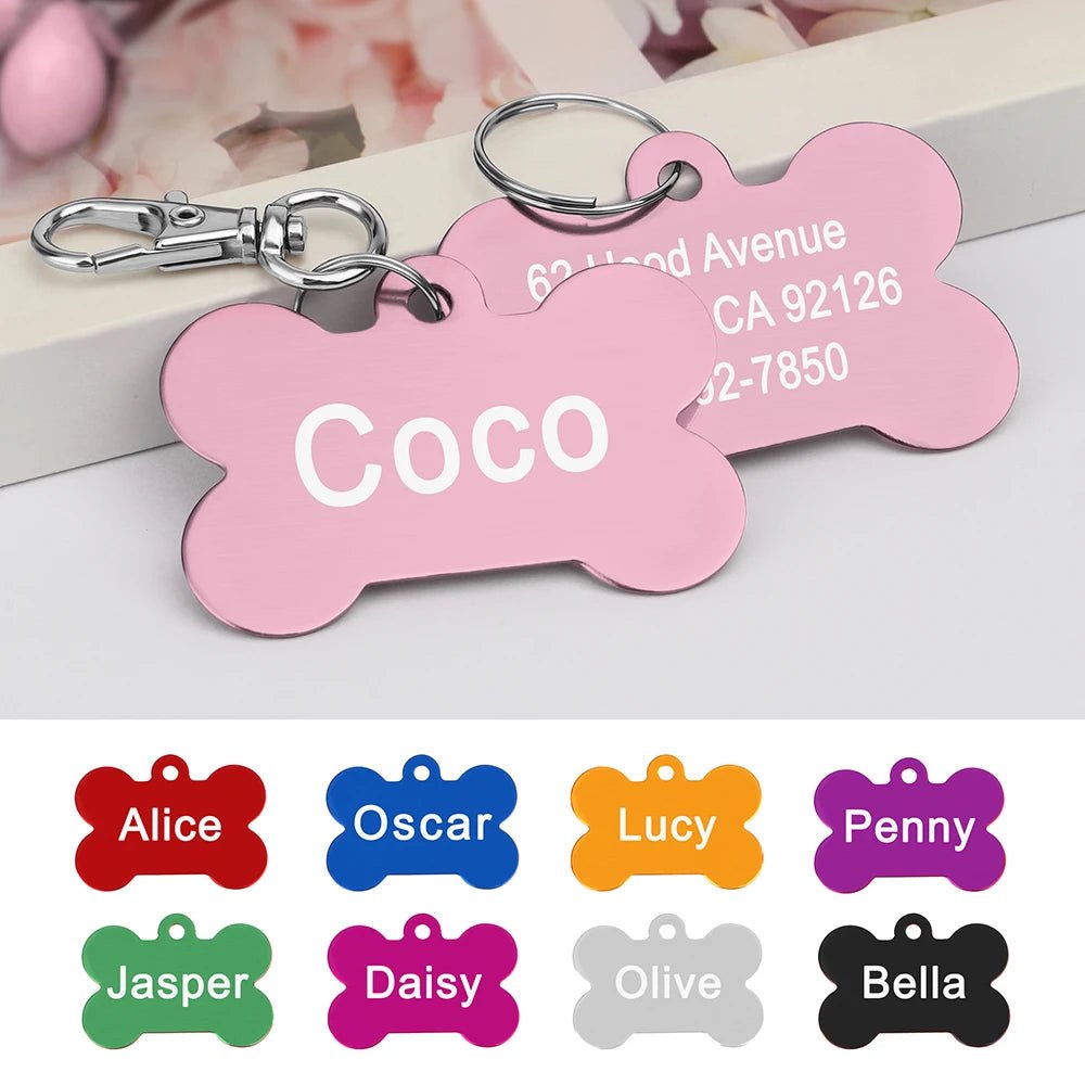 Bone Shaped Pet ID Tag Personalized Dog Cat Name Tags Anti - lost Free Engraving Collar Pendant Bone for Small Medium Large Pet - Furbury