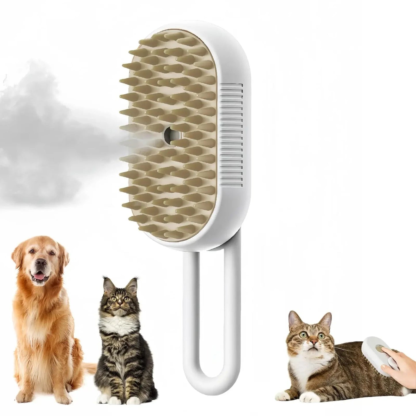 Cat Dog Pet Spray Massage Brush 3 in 1 One Button Steam Spray Folding Rotatable Floating Hair Bath Hair Removal Brush Comb - Checkouts UK