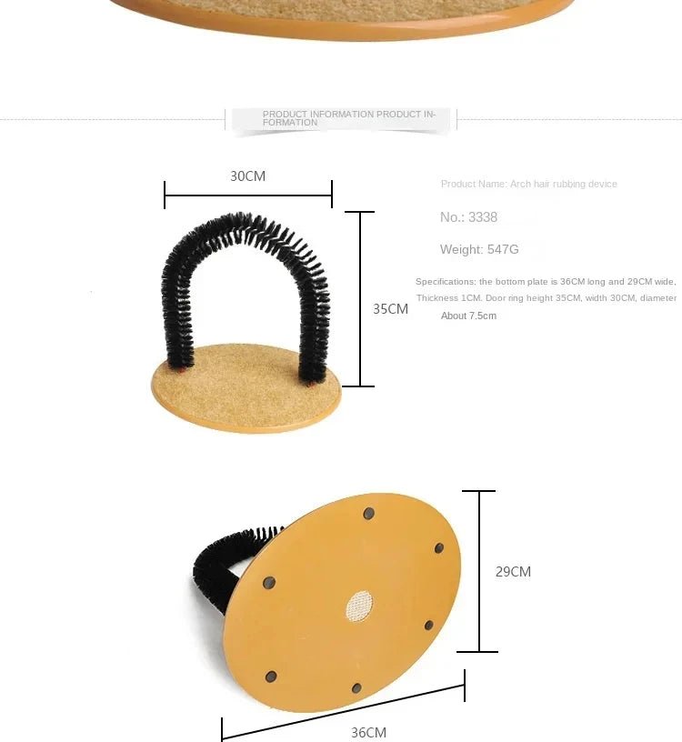 Cat Toy Arch Self Groome Pamper Feline with A Massage Grooming Rubbing Brush with Scratching Pad Toy for Cats Interactive Toys - Furbury